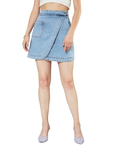 Image of Miss Chase Women's Straight-Fit High-Rise Stretchable Denim Midi Skirt