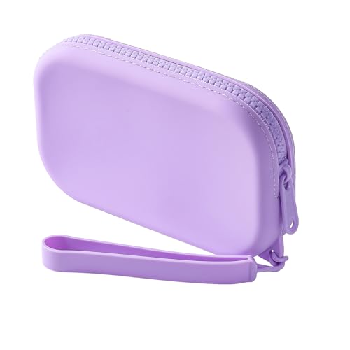 JOVAKIT Small Portable Silicone Makeup Bag for Women, Travel Waterproof Toiletry Cosmetic Bag Gifts for Women, Zipper Closure Makeup Case with Handle (Purple)