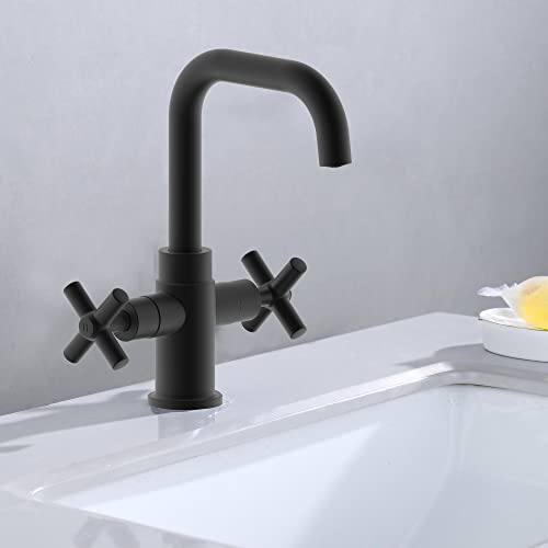 Duttao Df-1265Cch-Mt 2 Handle Single Hole Bathroom Sink Faucet, Solid Brass And Copper Construction, Certify To Comply With Upc, Ipc, Nsf61-9, Ab1953, Low Lead, Watersense Certified，Matte Black Finish #TOP2