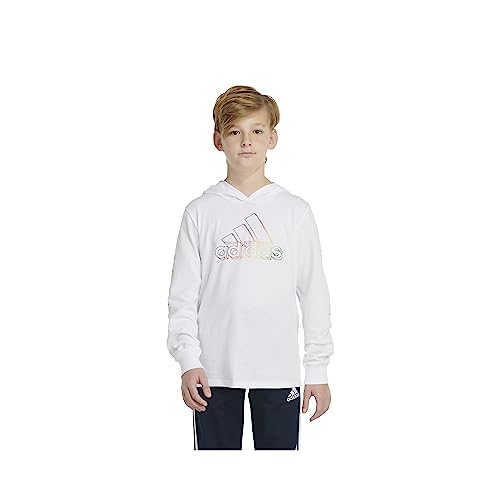 adidas Boys' Long Sleeve Cotton Logo Hooded T-Shirt4