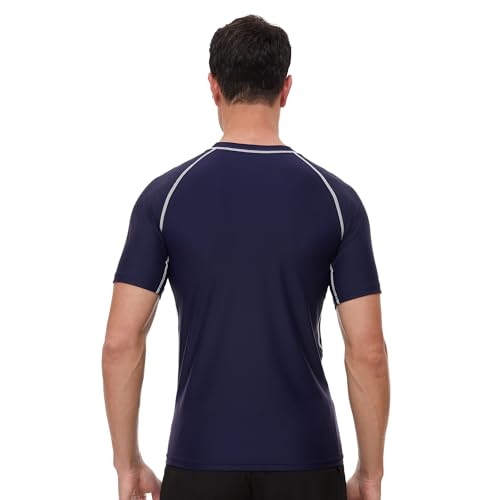 AMZSPORT Camiseta Rash Guard para Hombres, Protección UV UPF 50+, Camiseta de Manga Corta, Chaleco de Protección Solar de Secado Rápido para Natación, Surf, Pesca, Correr, Azul Marino, M - imagen 6