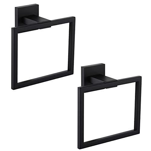 Image of KOKOSIRI Hand Towel Ring Shower Towel Hanger 2PC Bath Towel Holder Bathroom Lavatory Stainless Steel Wall Mount 2 Pack, Matte Black, B3004BK-P2