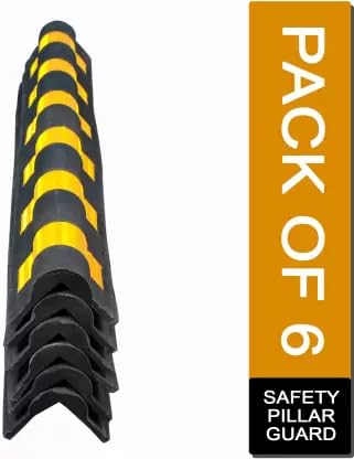 Image of LADWA 1000 mm Parking Safety Pillar Guard, Rubber Bounce Corner Protector with Yellow Reflective Tape for Night Visibility, Suitable for Garage, Basement Parking & Wall Safety (Pack of 6)