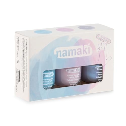 namaki Juego de 3 esmaltes de uñas despegables a base de agua, color azul pálido, rosa pálido, azul plateado + lima de uñas gratis