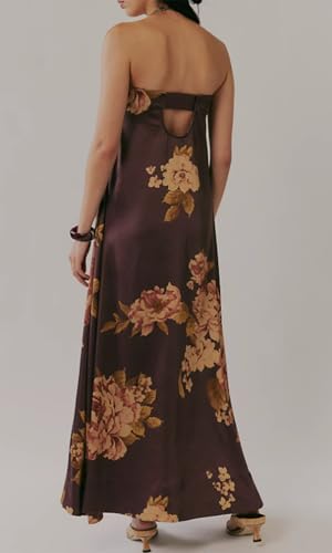 Image of Women Floral Maxi Dress Spaghetti Straps V Neck Lace Patchwork Flowy Tiered Boho Beach Sundress Long Dresses