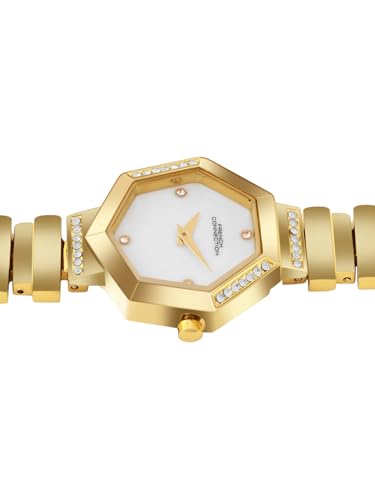Image of French Connection Mop Silver Hexagonal Dial with Gold Stainless Steel Strap Watch for Womens - FCN0139GM
