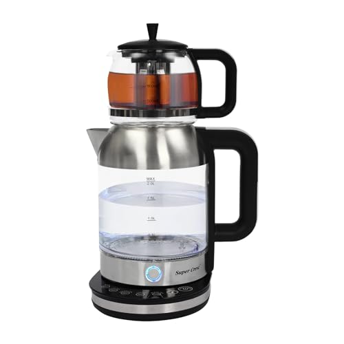 SABUIDDS Tetera de cristal 2 en 1, hervidor de agua con filtro de té de acero inoxidable, hervidor de agua para café y té, tetera turca tradicional, sin BPA, 1800 W, para oficinas, hoteles,