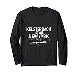 Die Stadt Kelsterbach liegt am linken Mainufer, unmittelbar an der Mündung des Flusses Kelster. New York liegt bekanntlich am Hudson - die beiden Städte haben also mindestens die Lage am Fluss gemeinsam. Witziger Spruch über der Skyline von Manhattan.