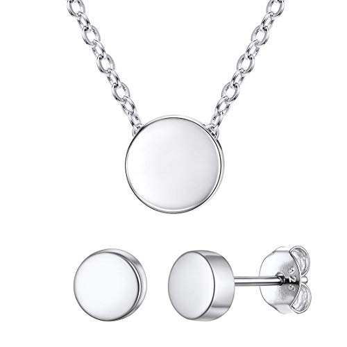 ChicSilver ChicSilver Sterling Silver Tiny Dot Jewelry Set for Women, 16" Round Circle Pendant Necklace and Stud Earrings