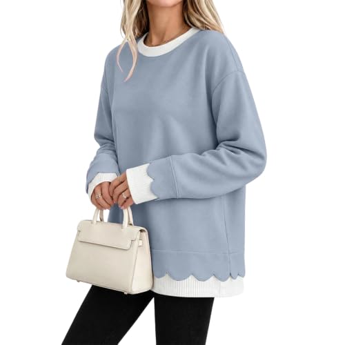 Scalloped Layered Sweatshirt for Women 2 in 1 Crewneck Long Sleeve Shirts - image 4