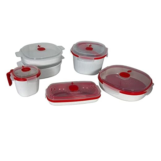 Snips - Set 5 Pz Contenitori Microonde con Cuociriso e Cereali Rice Cooker Microonde, Vaporiera 2L e 4L per Cottura a Vapore, Cuoci Uova e Tazza Mug - Contenitori per Alimenti Made in Italy