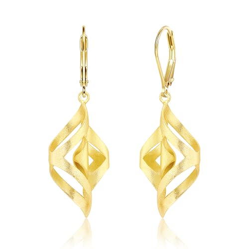 Image of ALEXCRAFT Gold Dangle Earrings Women Boho Style Lever Back Earrings Women Sterling Silver Dangling Earrings Plated 14K Gold
