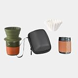 Portable Pour Over Coffee Maker Set with Carrying Case, Collapsible Silicone Dripper, 304 Stainless Steel Filter Cup, V60 Compatible, Black, Outdoor Camping Travel Kit (Green with Cupcake Filter)