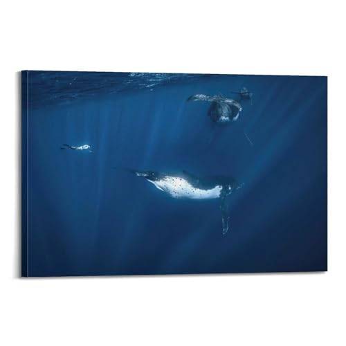 Baleines dans l'océan poster toile 60x90cm idéal pour chambre