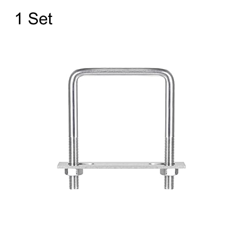 Image of uxcell Square U-Bolts, 92mm(3.62 inch) Inner Width 110mm Length M10 304 Stainless Steel U Clamp Bolt with Nuts and Plates, for Boat Trailer