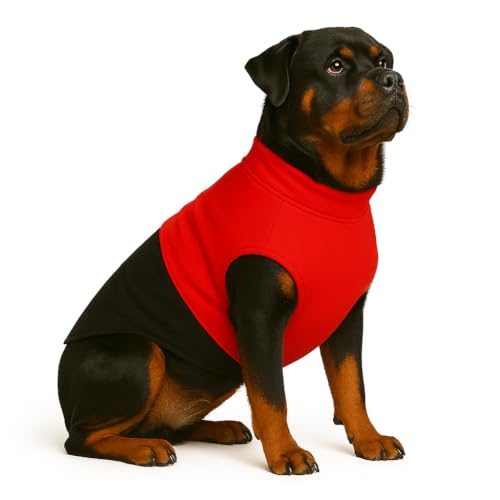 Image of The Pets Company Dog Winter Coat Jacket, Clothes, Windproof, Reversible, Light Weight, Washable, Ultra Warm Thick Fleece Lined Dog Vest for Cold Weather Protection, (Red Black, X-Large - 28 Inch)