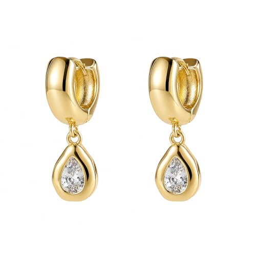 SHERLOVE Chunky Statement Gold Dangle Earrings Women Bezel Teardrop CZ