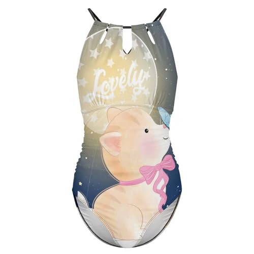 Maillot de bain une pièce gainant chat et papillon pour sublimer la silhouette