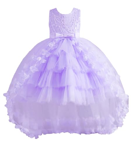 POMUYOO Lace Tulle Flower Girl Dresses Tiered First Communion Dress for Kids Princess Birthday Party Gowns