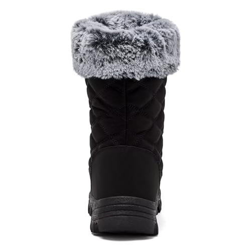 HOBIBEAR Schneestiefel für Frauen Wasserdichte Wanderstiefel für Damen Winterstiefel Warm(EU 38,Ganz schwarz)