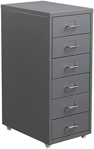 HollyHOME 6-Drawer Mobile File Cabinet, Rolling Filing Organizer, Metal Storage Cabinet with Casters for Home,Office and School, Grey