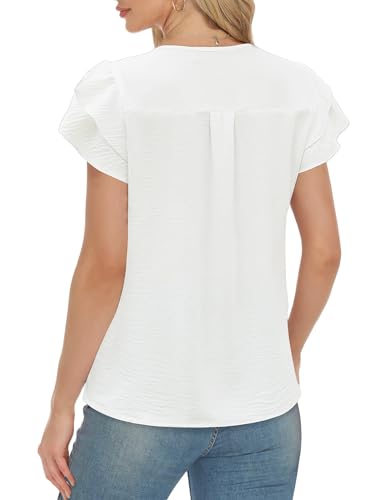 AURUZA Blouses for Women Dressy Casual, V Neck Ruffle Short Sleeve Tops Business Casual Tops Wrok Shirts Flowy Summer Blouse3