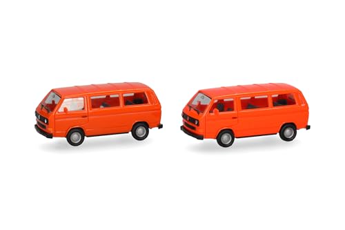 Herpa MiniKit VW T3 Bus, leuchtrot undorange, 2 Stück, Miniatur im Maßstab 1:87, Sammlerstück, Kit für Modellbau, Kunststoff