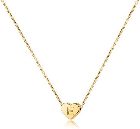 Small Initial E Necklace for Girls - 14K Gold Filled Heart Initial Necklaces for Women, Tiny Handmade Initial Necklace for Girls Kids Child, Dainty Letter Initial Necklace for Teen Girl Little Girls