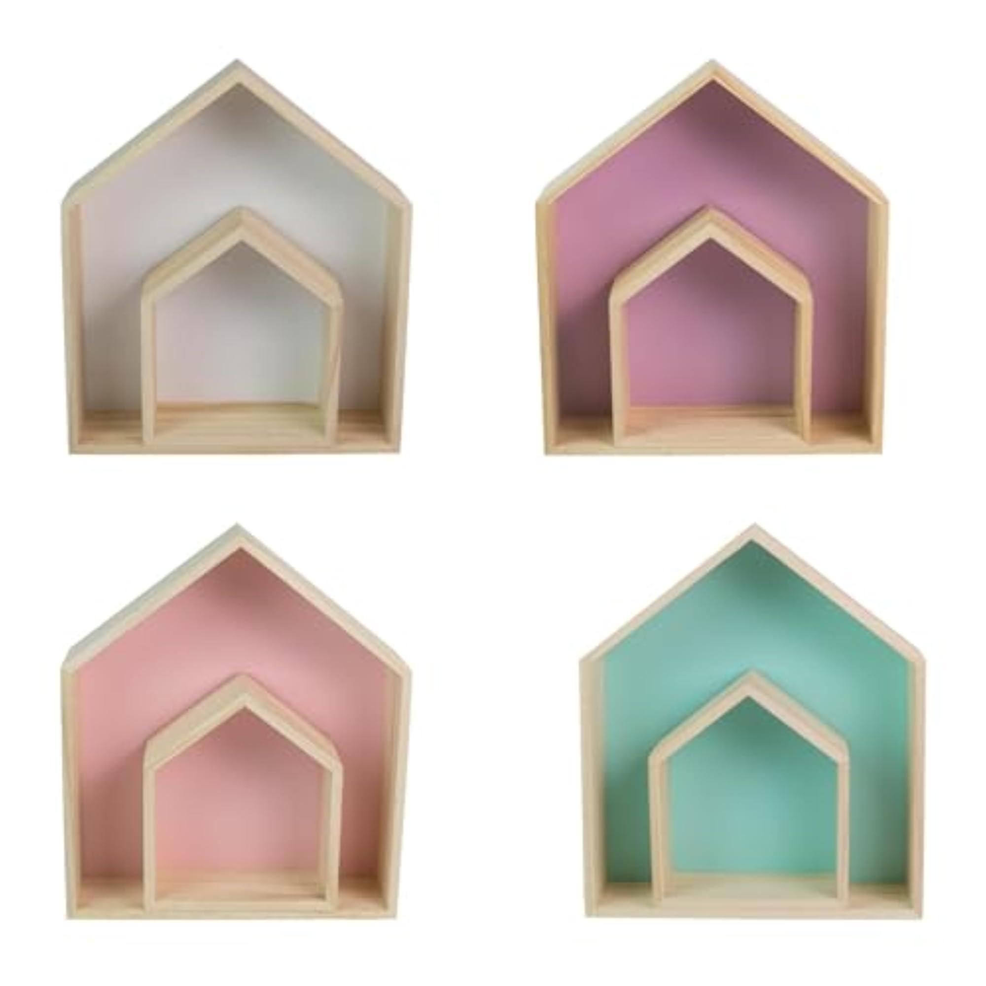 2 Pieces Wall Storage Shelves House Shaped Home Decoration