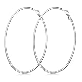 70mm Large Hoop Earrings for Women, Silver Stainless Steel Hypoallergenic Big Hoops for Sensitive Ears, Lightweight Thin Dangle Earrings