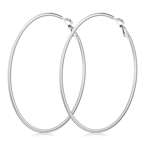 70mm Large Hoop Earrings for Women Silver Stainless Steel Hypoallergenic Big Hoops for Sensitive Ears Lightweight Thin Dangle Earrings