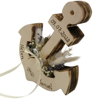Vintagelook Hochzeit Ringkissen Ringhalter Holz Anker geflammt mit Namen