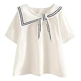 KUFEIUP Women's Short Sleeve Navy Collar Sailor Tops Pullover Shirt (US, Alpha, Medium, X-Large, Regular, Regular, White(Short Sleeve))