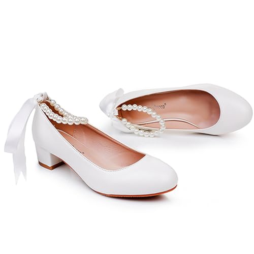 Generic Women's Low Chunky Heels Round Pumps Comfortable Low Kitten Office Shoes Wedding Party Bridal Dress Shoes 3Cm3