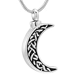 MKJFRLLSA Colgante de cremación en Forma de Luna, Colgante de urna, Cenizas, Collares conmemorativos para Mujeres, joyería de Recuerdo de Acero Inoxidable