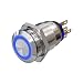 Produktbild Metzler - Drucktaster 19mm - LED Ringbeleuchtung Blau - IP67 IK10 - Edelstahl - Flach - Lötkontakte