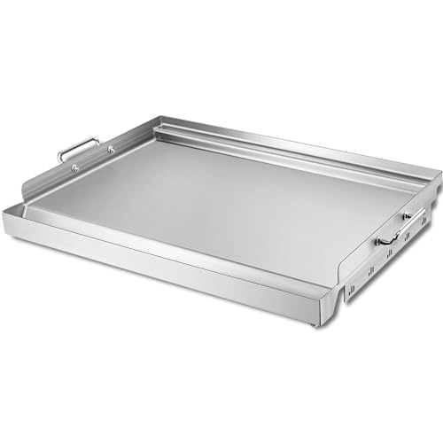 YORKING 23" x 16" Nonstick Coating Griddle Flat Top Grill Plate, Stainless Steel Griddle Plate with Grease Groove and Removable Handles for BBQ Charcoal/Gas Grills, Parties, Indoor/Outdoor Cooking