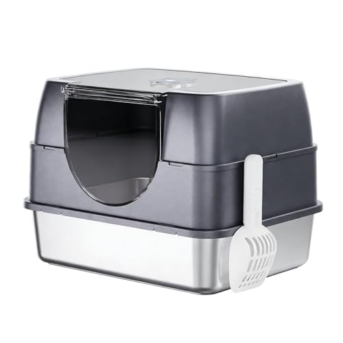 Arenero cerrado para gatos con tapa abatible y bandeja de acero inoxidable miniatura 1