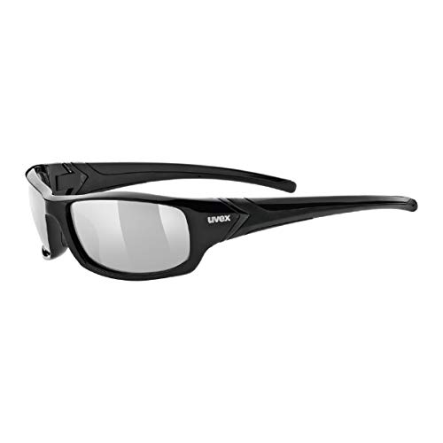 uvex Sportstyle 211 - Lunettes de Sport pour Hommes et Femmes - Effet Miroir - Confort et Maintien Parfait Sans Points de Pression - Black/Litemirror Silver - One Size
