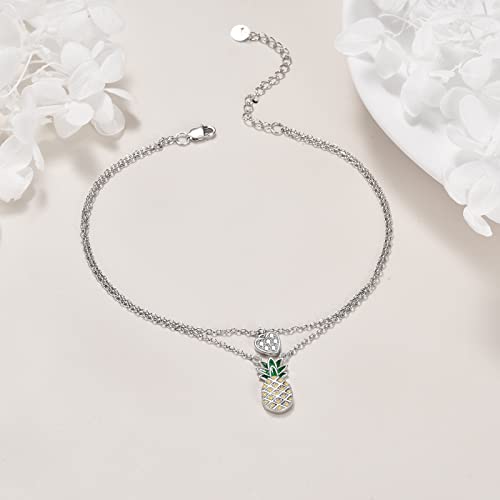 Image of LUHE Pineapple /Mushroom /Star /Mountain Anklets Sterling Silver Adjustable Chain Link Ankle Bracelets Beach Anklet Jewelry for Women Teens