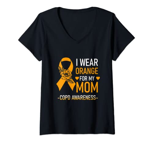 Donna Maglietta con scritta "I Wear Orange For My Mom COPD Awareness Month Maglietta con Collo a V
