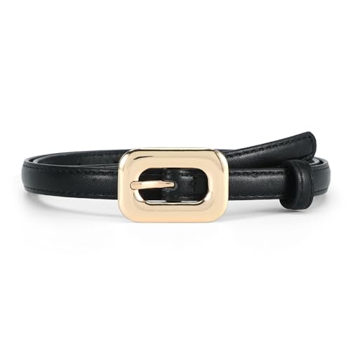 Thin Fashion Genuine Leather Belts Skinny Waist Belt with Gold Silver Buckle