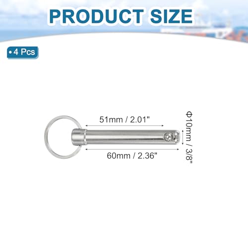QUARKZMAN Schnellspannstift, Durchmesser 3/8 (10mm) Nutzlänge 2,01 (51mm) Gesamtlänge 3,7 (94mm) Bimini Top Pin Marine Hardware Kohlenstoffstahl für Bootszubehör, Packung mit 4