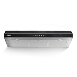 VIKIO HOME Under Cabinet Range Hood 36 Inch, 900 CFM Dual Centrifugal Motor, 3-Speed Ducted Kitchen Vent, Reusable Filters, Stainless Steel Kitchen Hood with LED Lights, Low Noise, Glass Black