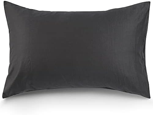 ATsense Zestaw 2 poszewek na poduszkę 45 x 45 cm  100% prana bawełna, ciemnoszara, poszewka na poduszkę z zamkiem błyskawicznym, super miękka poszewka na poduszkę premium i przytulna poszewka na