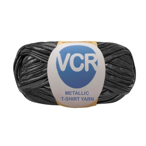 Image of VCR Black Metallic T-Shirt Yarn, 100 Grams, 100% Metallized Craft Yarn, Pack of 1 Yarn, Suitable for Handbags, Tote Bags and Sling Bags