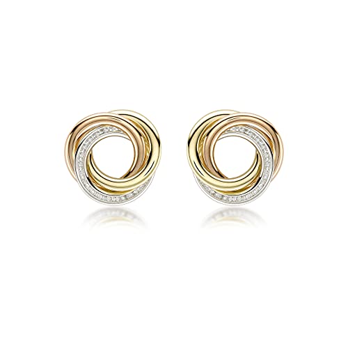 Boucles d'oreilles or femme 9 carats Carissima tricolore et oxyde de zirconium 12,5 mm