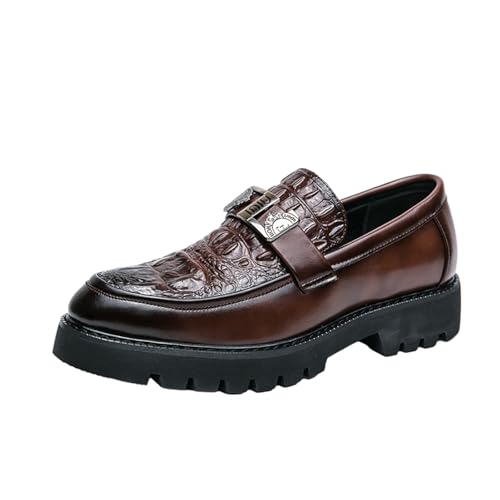 Image of Mens Loafers - Crocodile Texture Faux Leather Driving Shoes, Slip On Penny Moccasins for Business & Casual