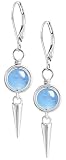 Natural 8mm Blue Aquamarine Stone Bead Dangle Earrings,Silver Genuine Crystal Quartz Gemstone with Cone Drop Statement Dangling Earrings Beading Jewelry for Women (A02_Aquamarine)