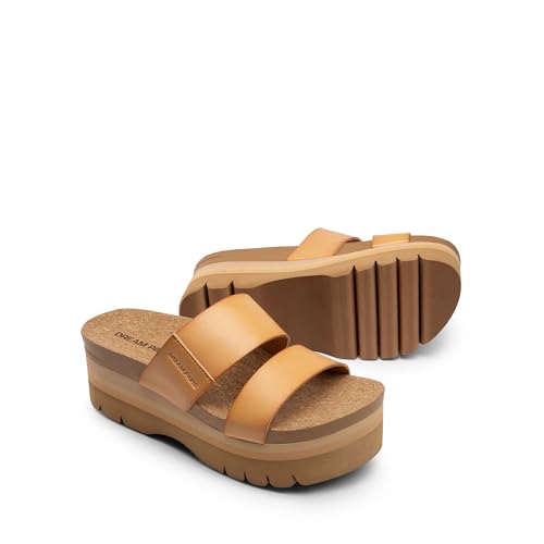 DREAM PAIRS DREAM PAIRS Women's Platform Slides Sandals Comfortable Arch Support Two Strap Slip On Fashion Beach Wedge Sandals,Size 9,Natural,DWUMSS2533